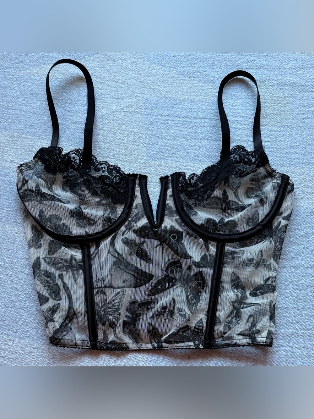 Dolls Kill Widow Mesh Butterfly & Lace Bustier Crop Top